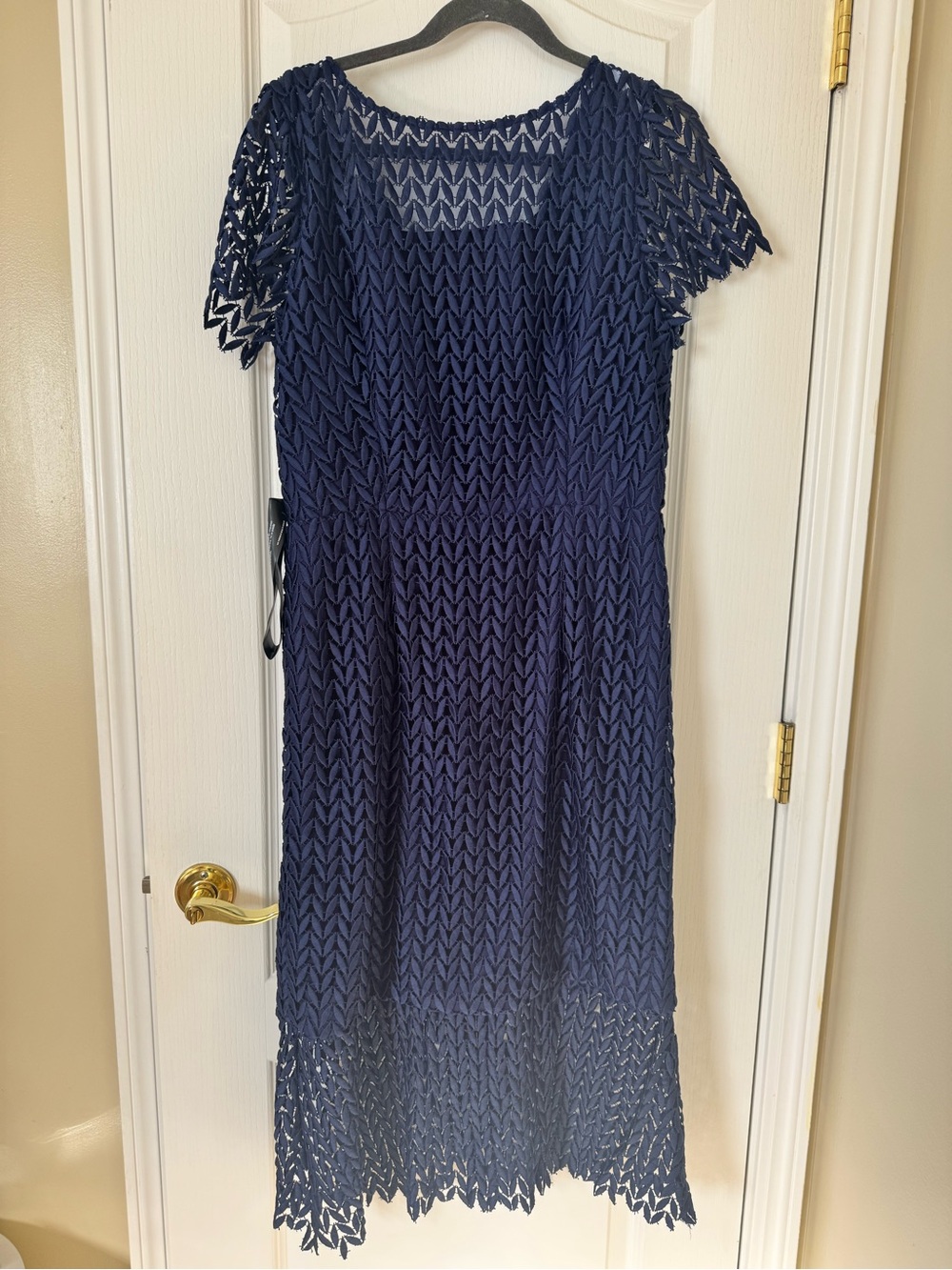 Kay Unger Tatum Midnight Blue Floral Lace Dress Size 14 NWT Midi Cocktail Dress